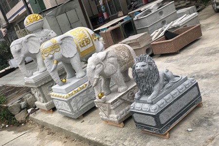 石雕大象，獅子