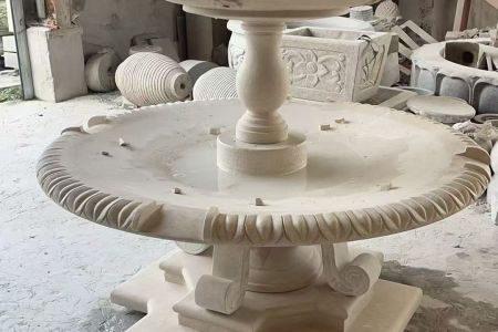 石雕噴泉水缽流水擺件大理石噴泉水景水缽流水擺設雕刻雕塑
